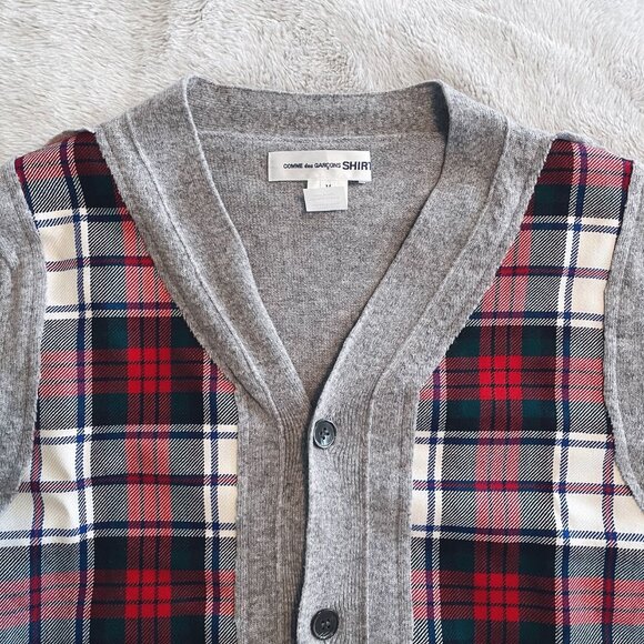 * MENS * Comme des Garcons Shirt Plaid Panel Cardigan, Size Medium - Picture 6 of 9